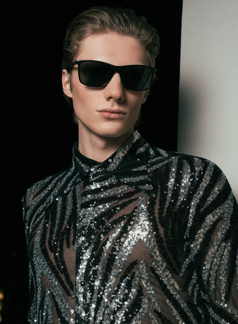 Black and Silver Zebra Sequin Embellished Shirt