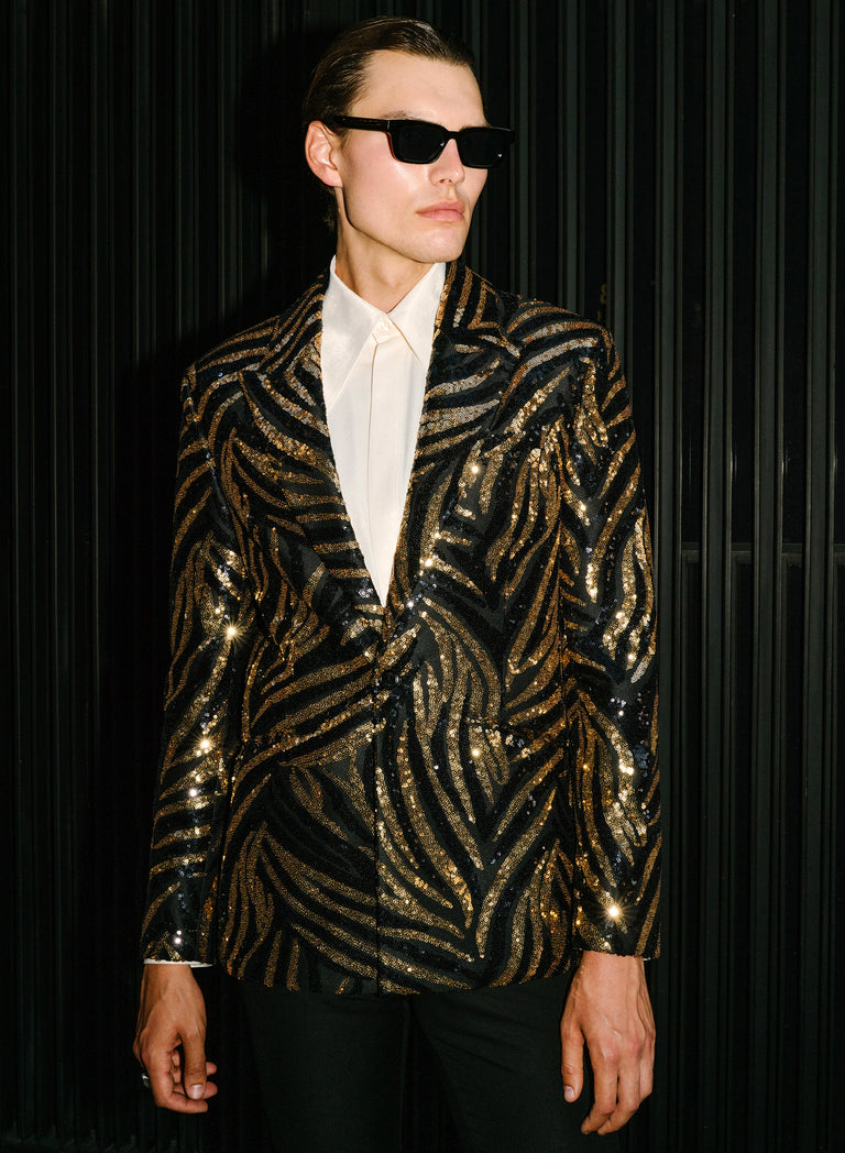 Black & Gold Zebra Sequin Embellished Blazer