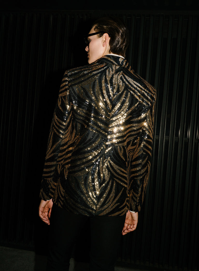 Black & Gold Zebra Sequin Embellished Blazer