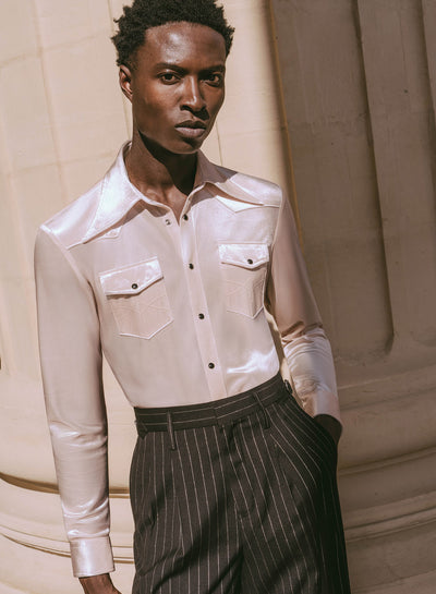 Pearl Velvet 70s Western Dagger Collar Shirt