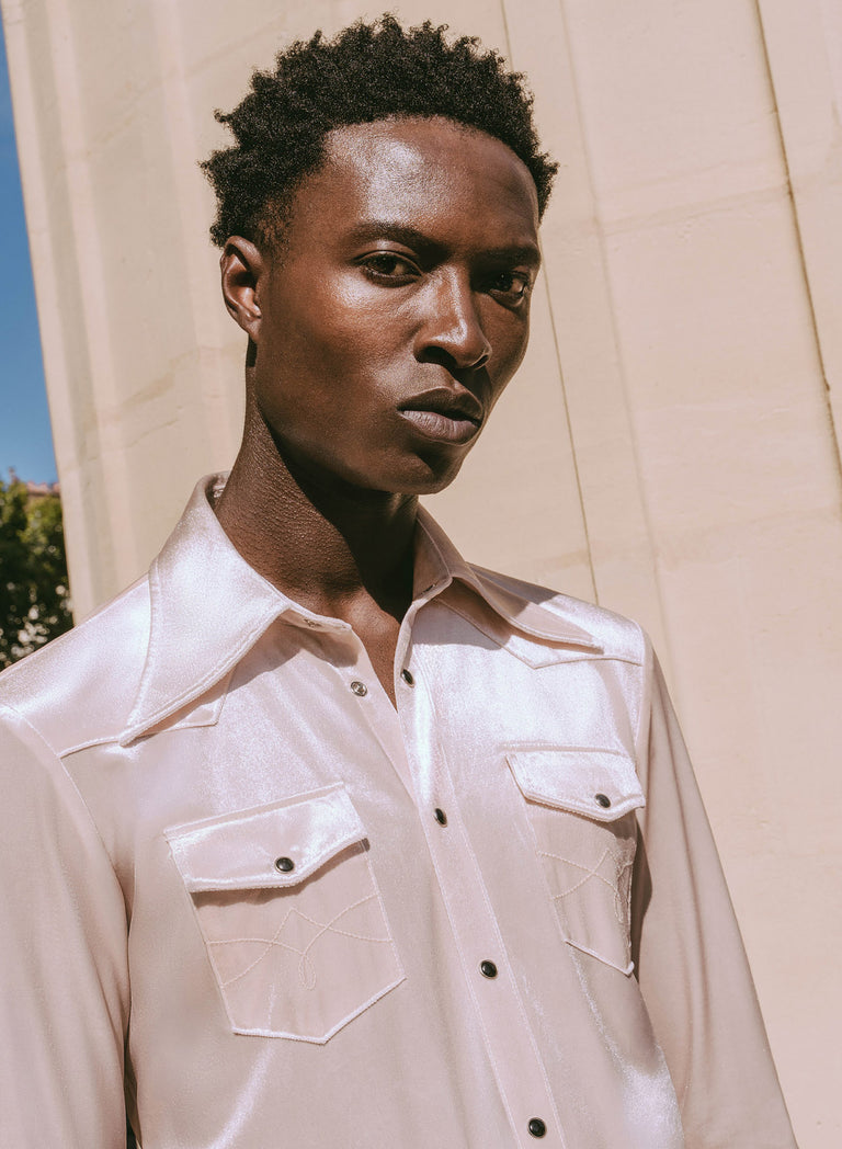 Pearl Velvet 70s Western Dagger Collar Shirt