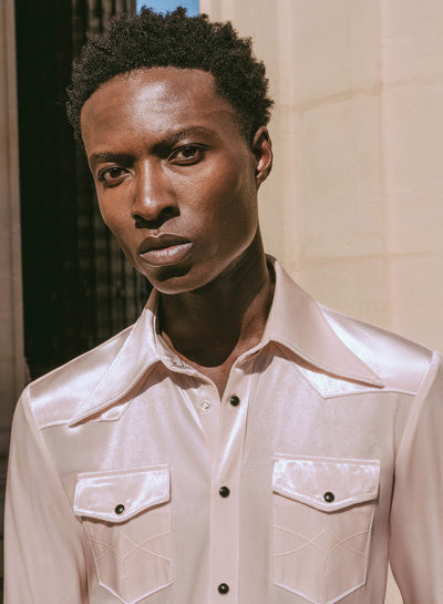 Pearl Velvet 70s Western Dagger Collar Shirt