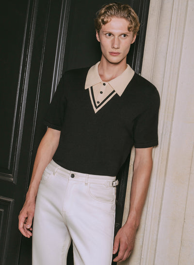 Black 60's Knitted Short Sleeve Polo