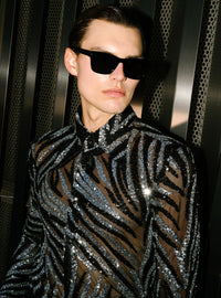 Black and Silver Zebra Sequin Embellished Shirt