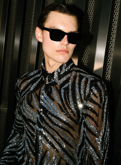 Black and Silver Zebra Sequin Embellished Shirt