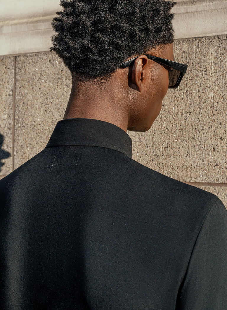 Phix X Rolling Stones Metal Tongue Button Black Ruffle Viscose Shirt