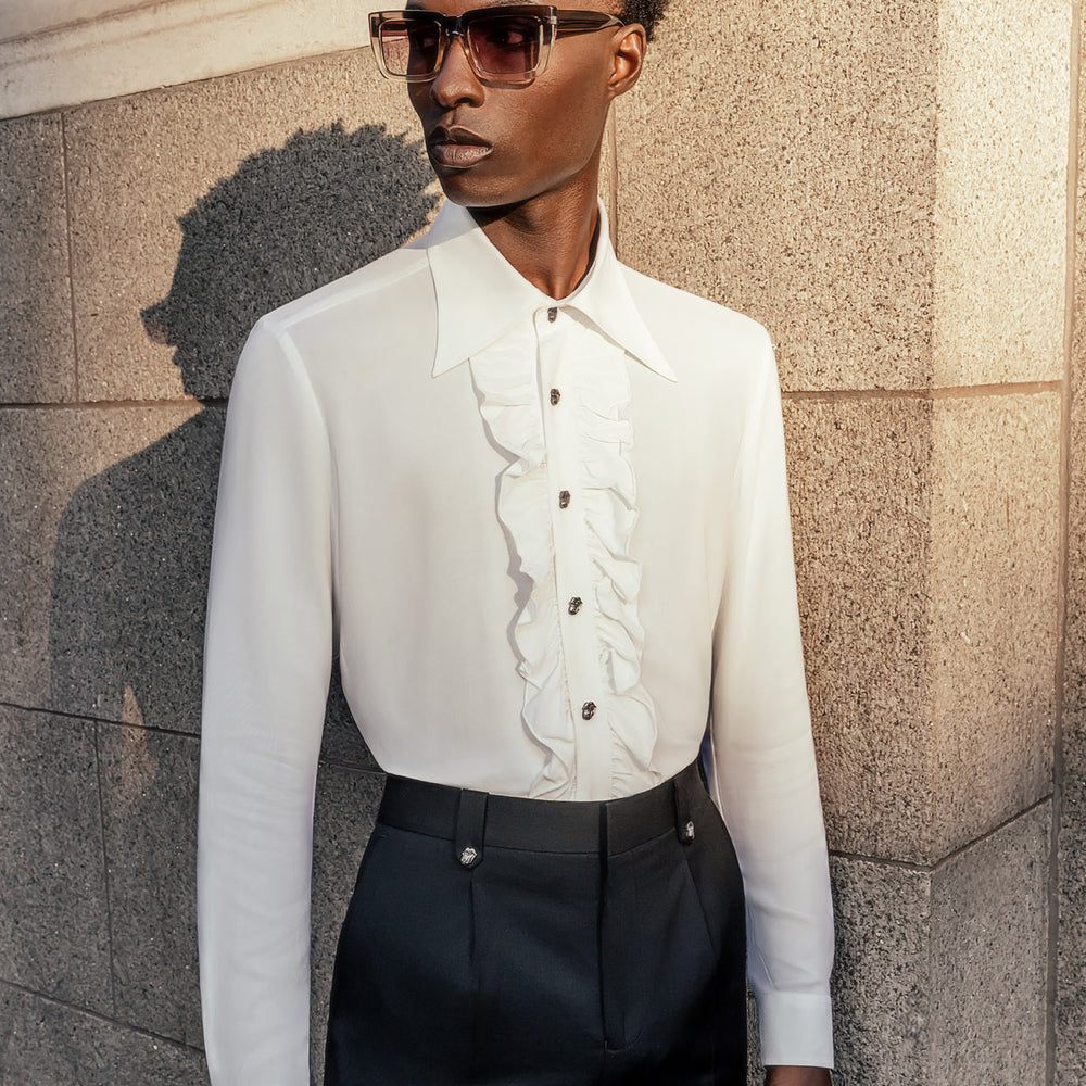 RS Popper Button Logo White Ruffle Shirt & Phix