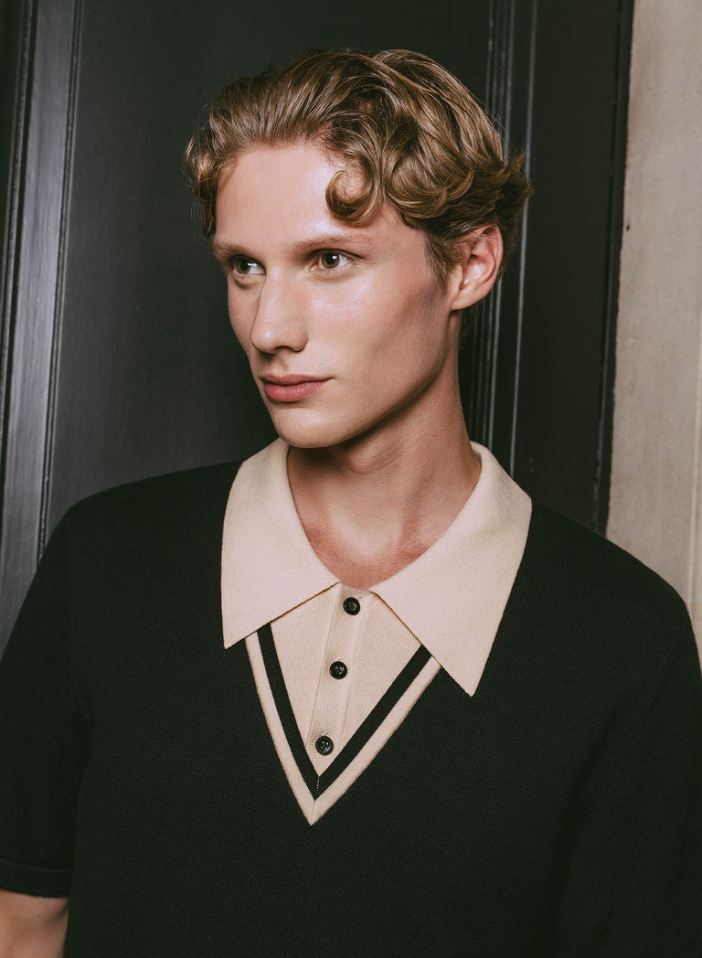 Black 60's Knitted Short Sleeve Polo