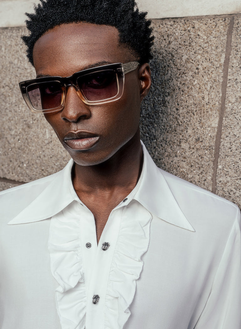 Phix X Rolling Stones Metal Tongue Button White Ruffle Viscose Shirt