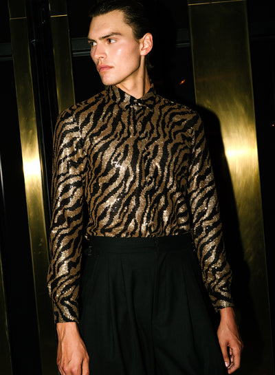 Black and Gold Zebra Shimmer Embellished Shirt