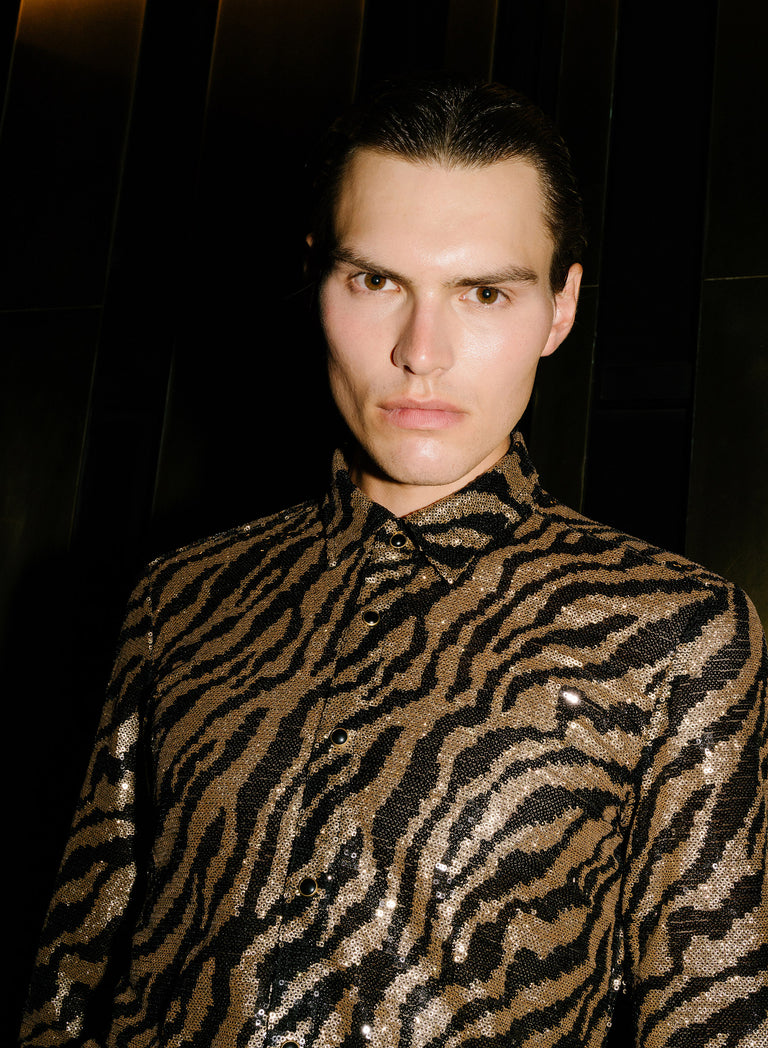 Black and Gold Zebra Shimmer Embellished Shirt
