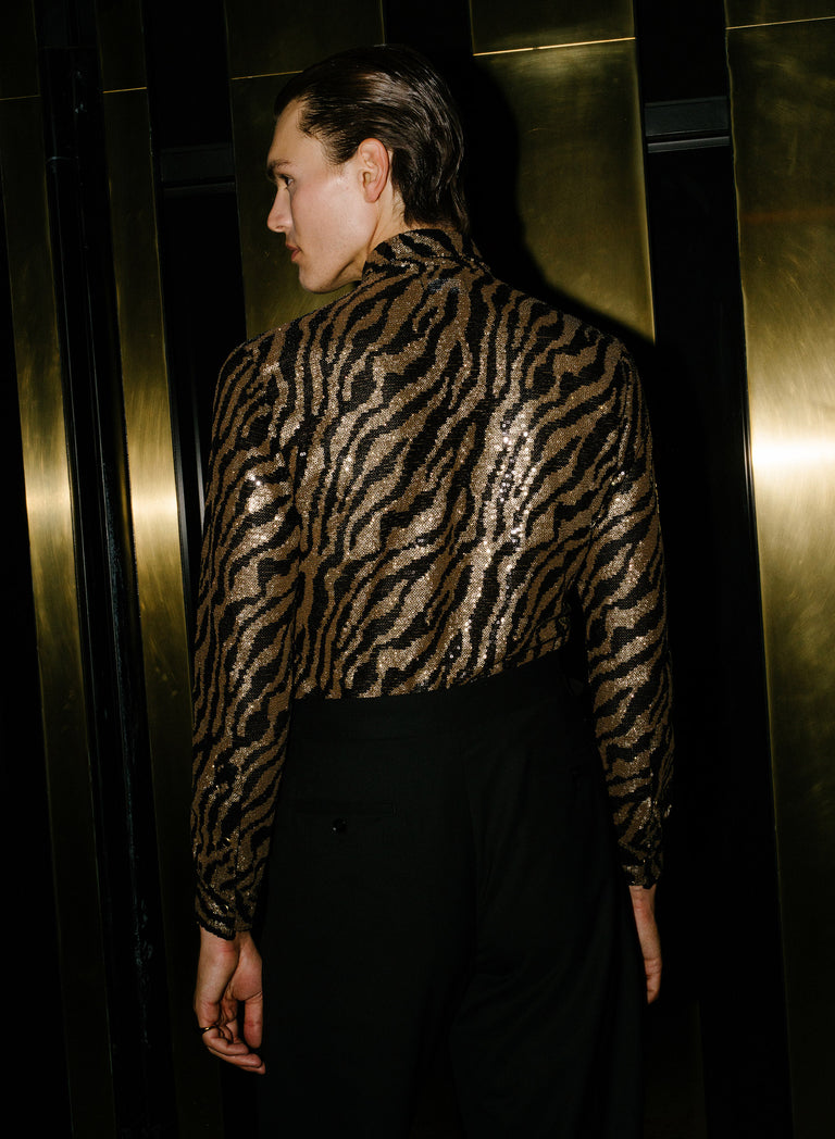 Black and Gold Zebra Shimmer Embellished Shirt