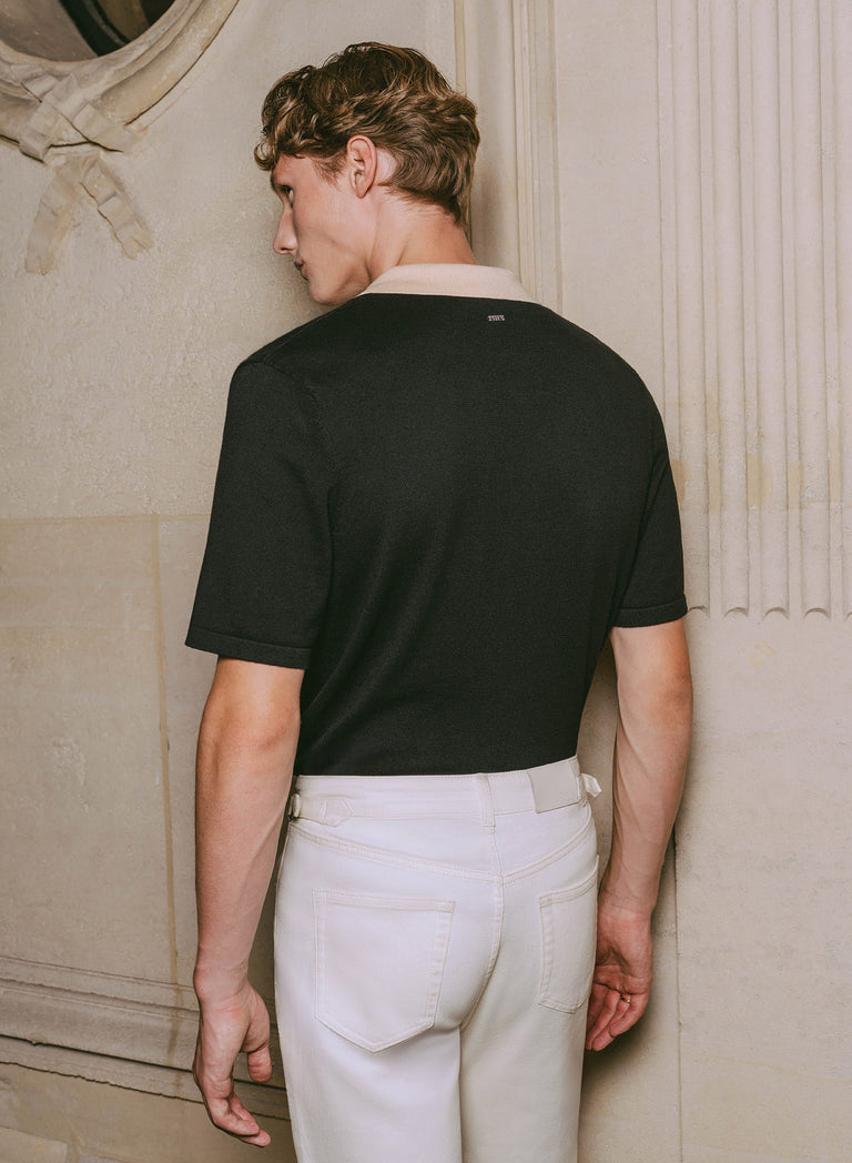 Black 60's Knitted Short Sleeve Polo