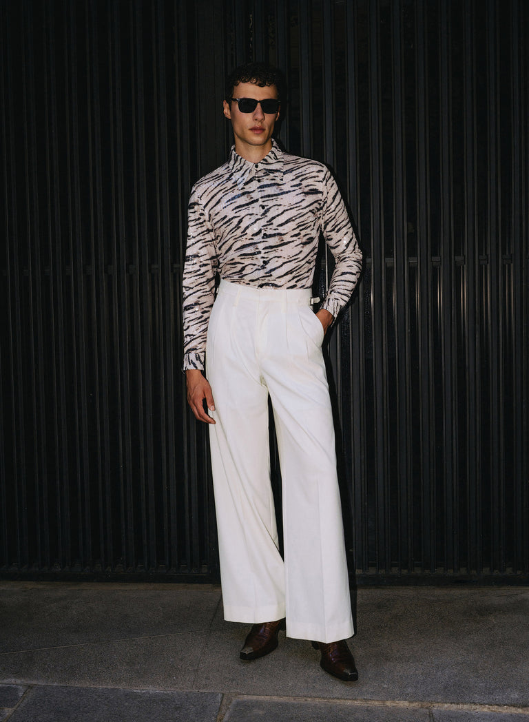 Savane Zebra Sequin Embellished Velvet Shirt