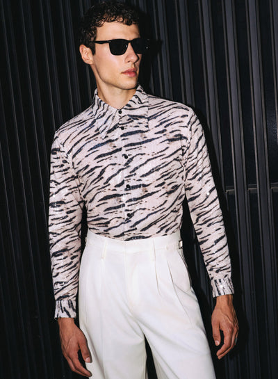 Savane Zebra Sequin Embellished Velvet Shirt