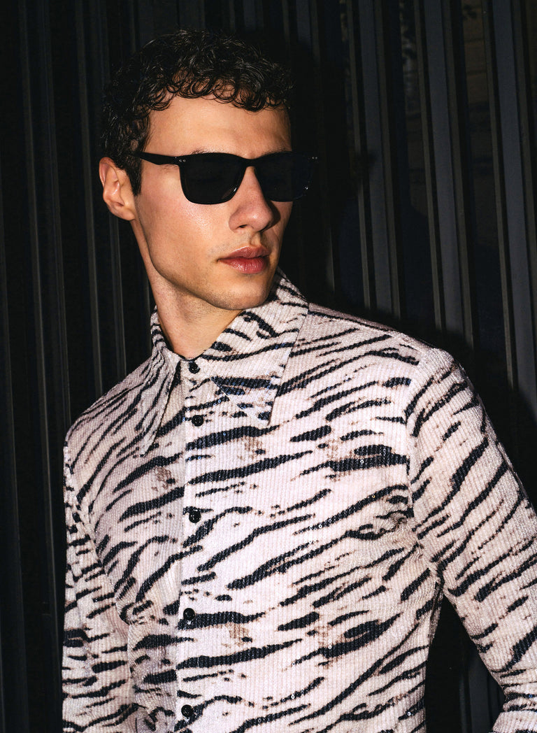 Savane Zebra Sequin Embellished Velvet Shirt