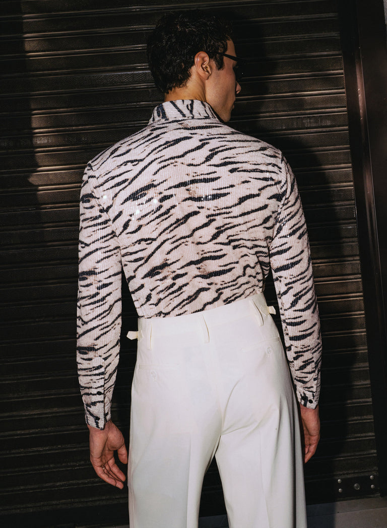 Savane Zebra Sequin Embellished Velvet Shirt