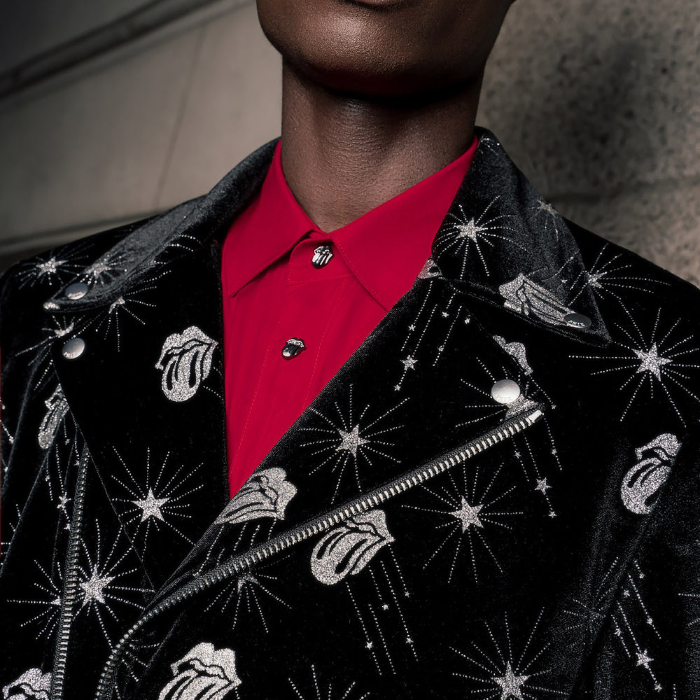 Phix X Rolling Stones Black Velvet Silver Tongue Biker Jacket & Phix