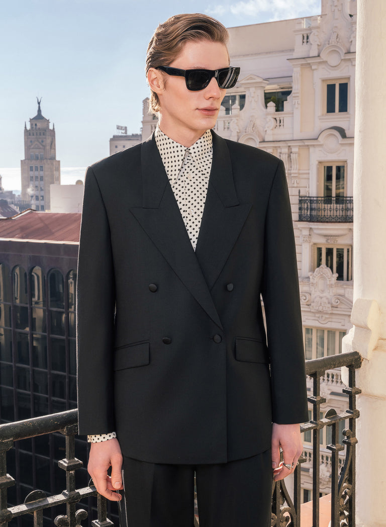 Black Double Breasted Wool Blazer