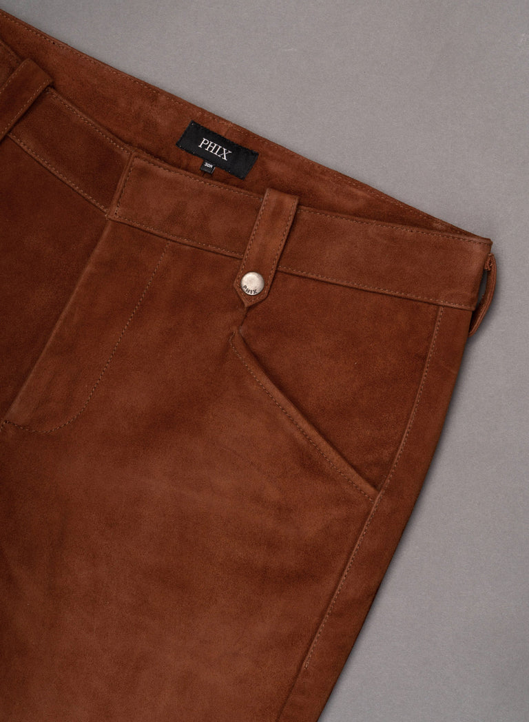 Brown Suede Leather Pin Belt Flare
