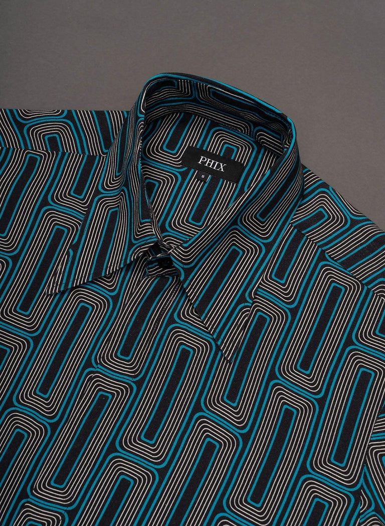 Blue 70's Geometric Viscose Shirt
