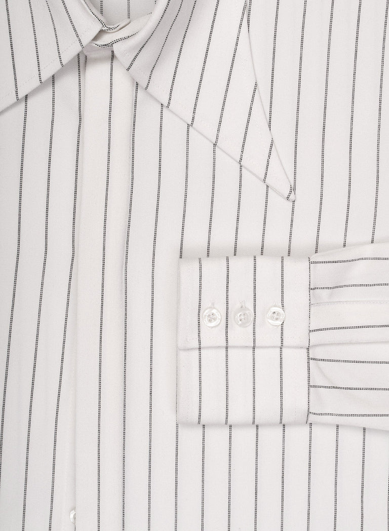 White Pinstripe Dagger Collar Shirt