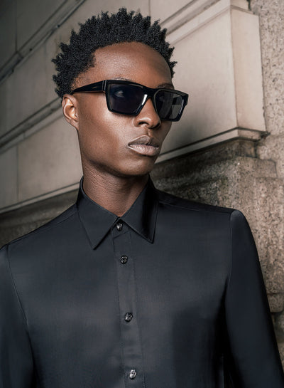 Phix X Rolling Stones Black Satin Viscose Popper Tongue Button Shirt