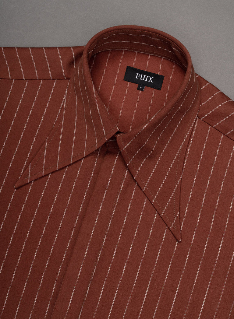 Orange Pinstripe Dagger Collar Shirt