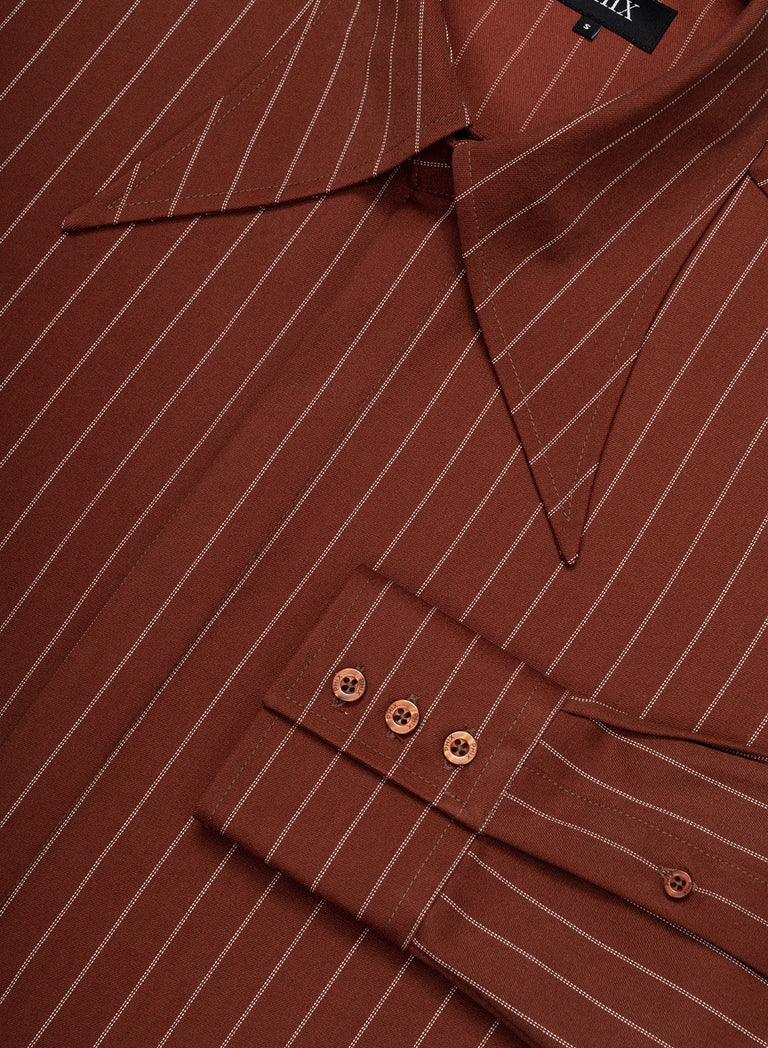 Orange Pinstripe Dagger Collar Shirt