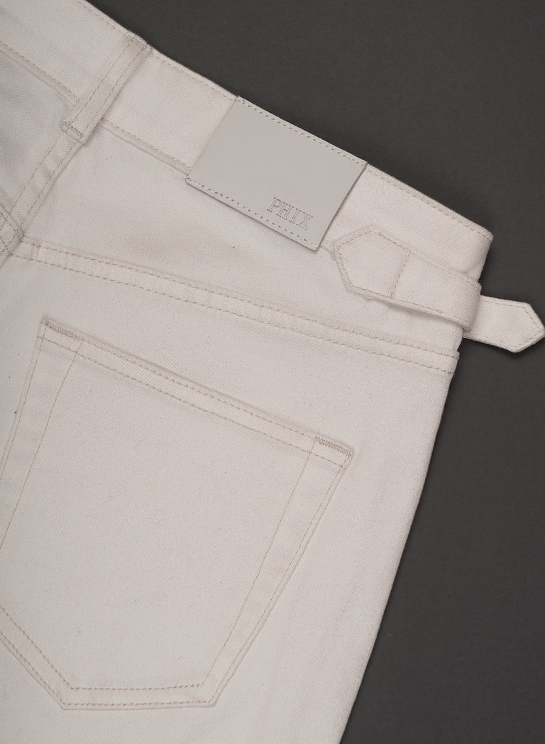 Off White High Waisted Denim Flare Side Buckle Jean