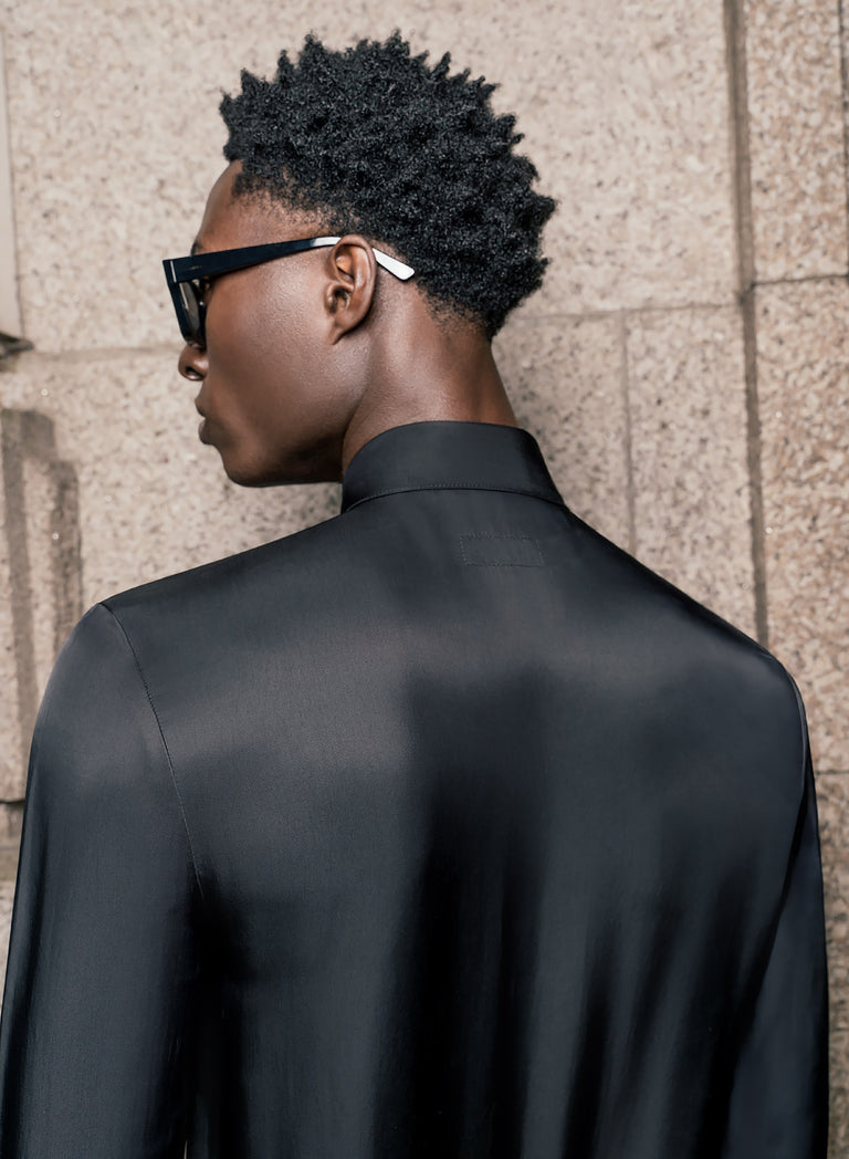 Phix X Rolling Stones Black Satin Viscose Popper Tongue Button Shirt