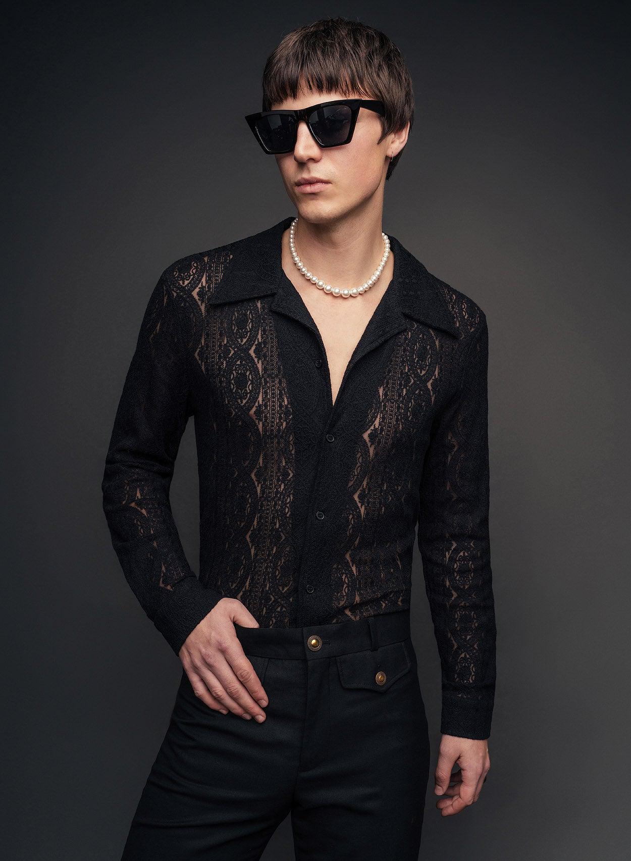 Phix Men's Western Black Lace Embroidery Shirt In Size XX-Large Phix Men's Western Black Lace Embroidery Shirt In Size XX-Large