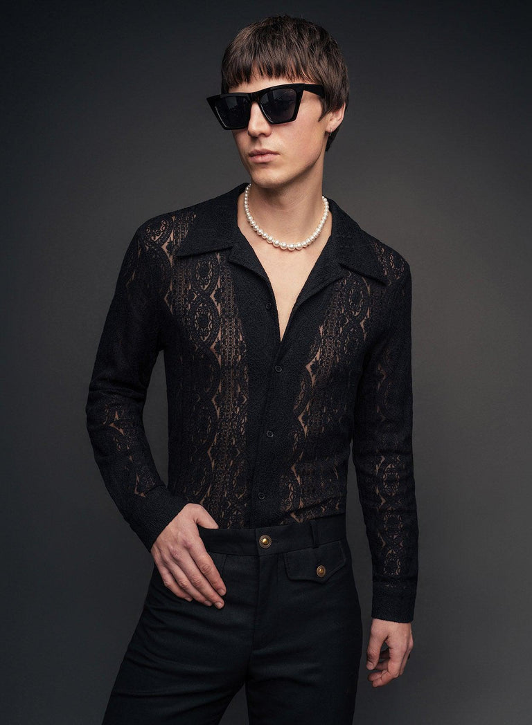 Western Black Lace Embroidery Shirt