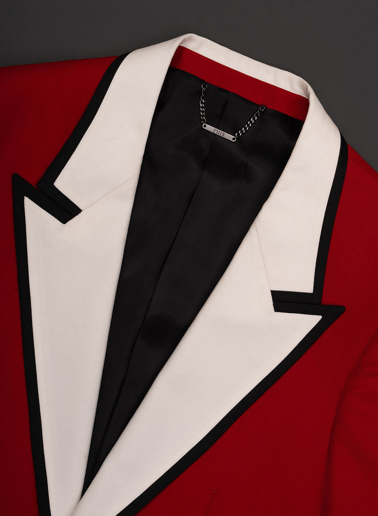 Red & White 70s Blazer with Contrast Lapel