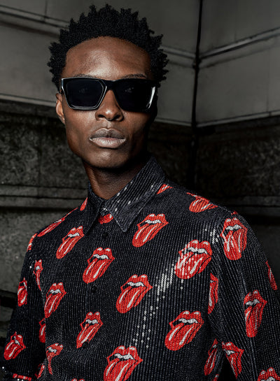 Phix X Rolling Stones Black Sequin Embellished Tongue Velvet Shirt