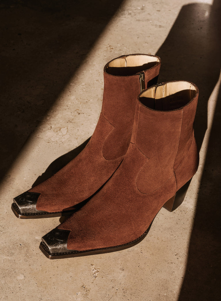 Tan Suede Western Croc Effect Metal Toe 60mm Boot