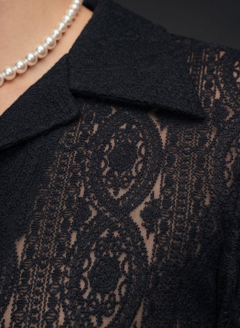 Western Black Lace Embroidery Shirt