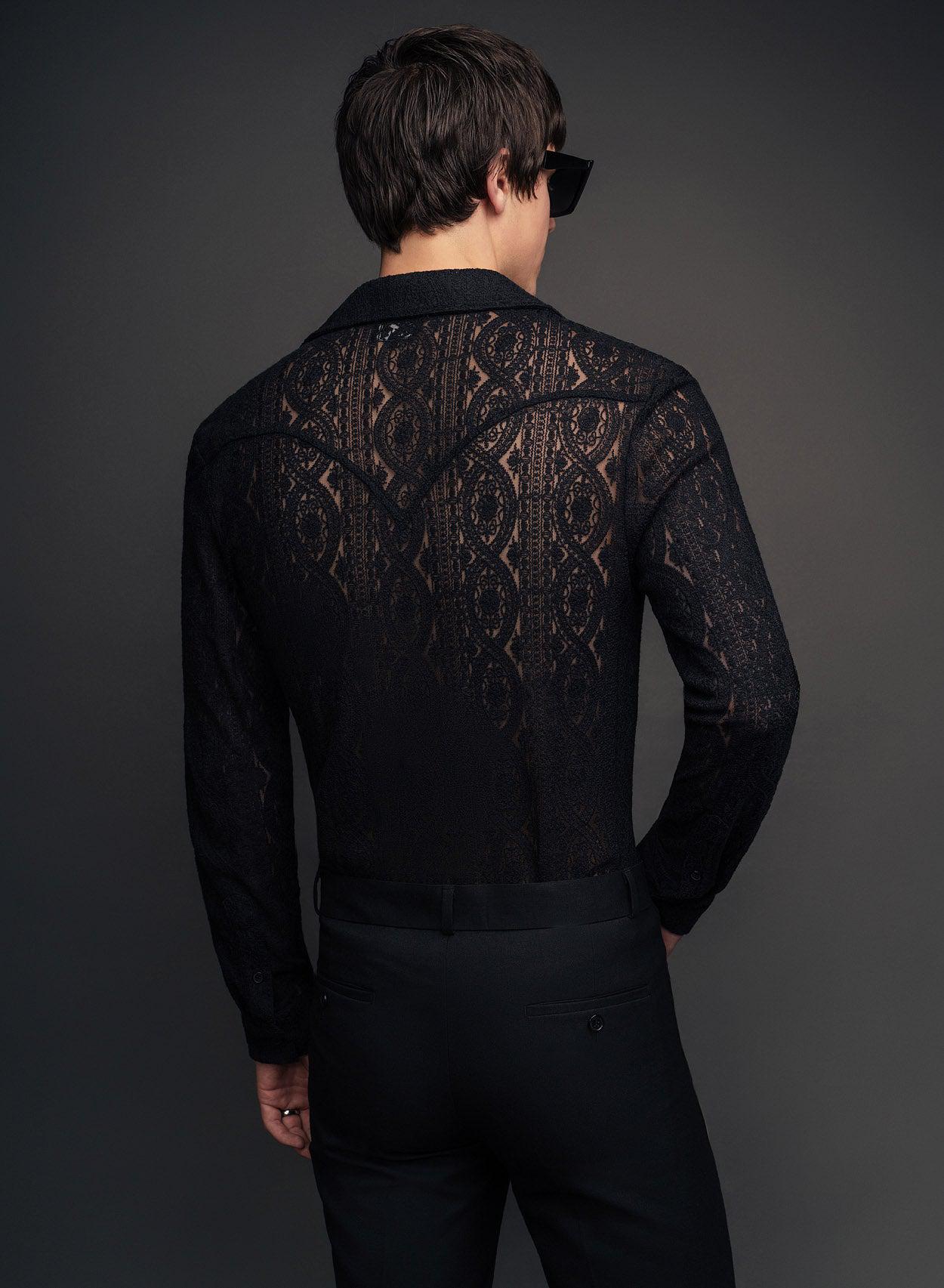 Mens black lace clearance shirt