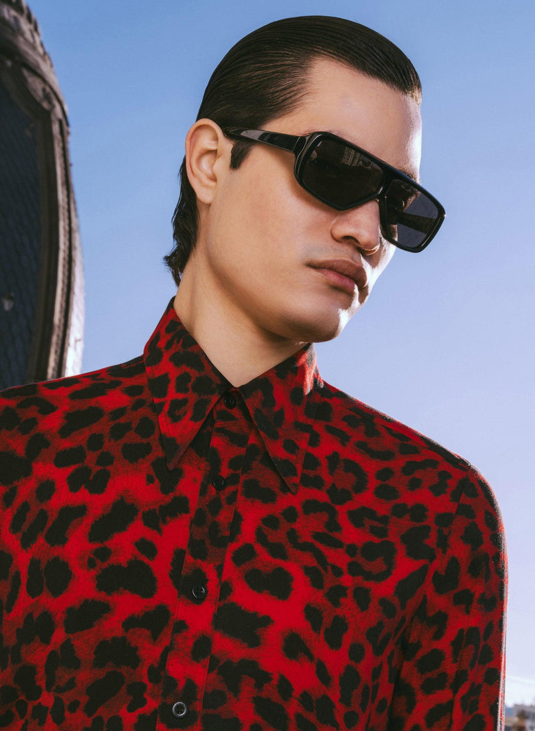 Red Leopard Point Collar Viscose Shirt