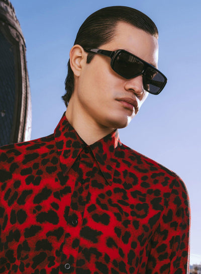 Red Leopard Point Collar Viscose Shirt