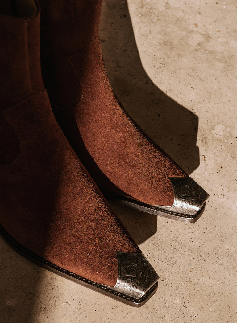 Tan Suede Western Croc Effect Metal Toe 60mm Boot