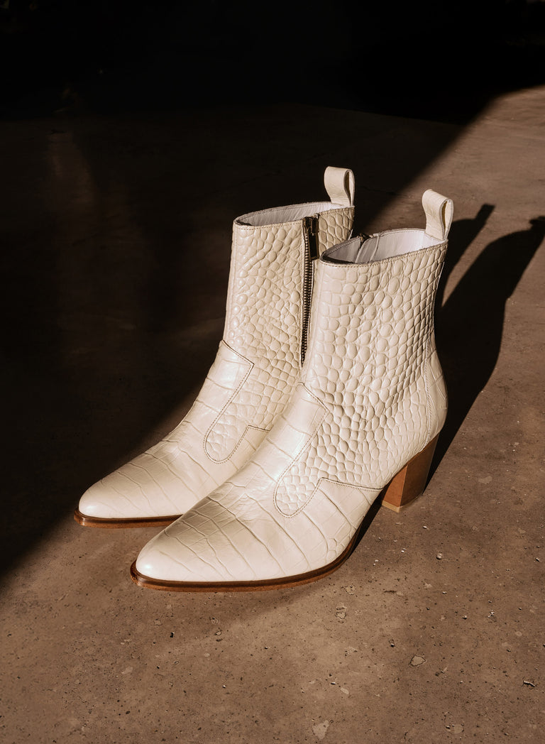 Angie Off White Croc Effect 60MM Leather Boot