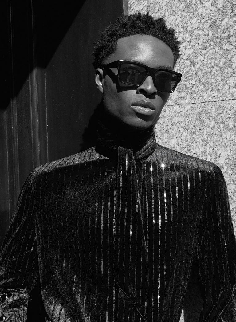 Black Sequin Velvet Scarf Neck Shirt