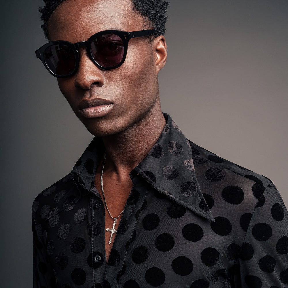 Dagger Box Velvet Black Polka Dot Dagger Collar Velvet Shirt & Phix