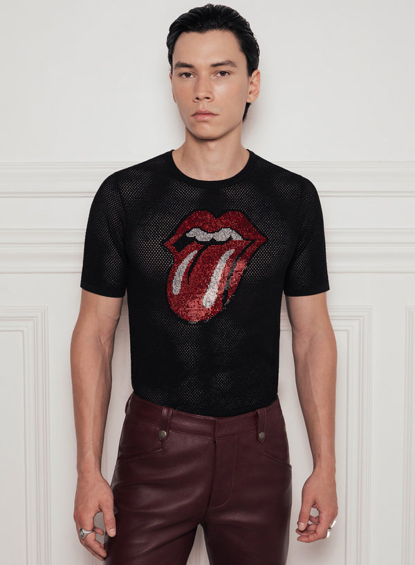 Phix X Rolling Stones Black Rhinestone Tongue Top
