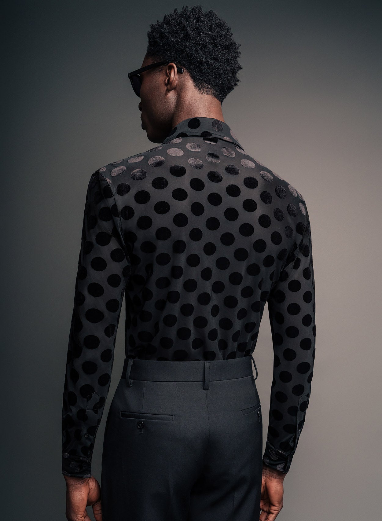 black dress shirt with white polka dots Mens Club Shirt Black Small Dot Pattern AH617 18.5/34/35 Black