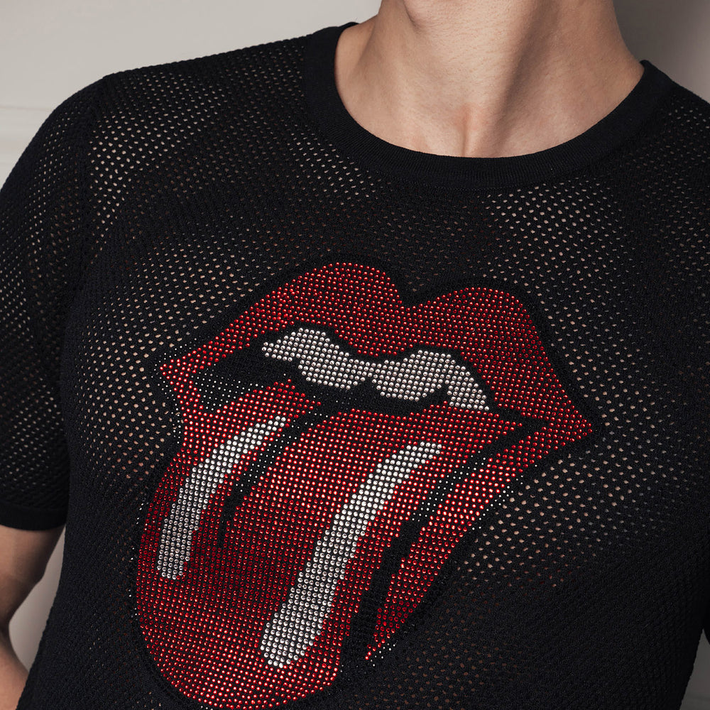 Phix X Rolling Stones Black Rhinestone Tongue Top & Phix