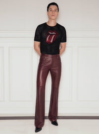 Burgundy Leather Pin Belt Flared Trousers