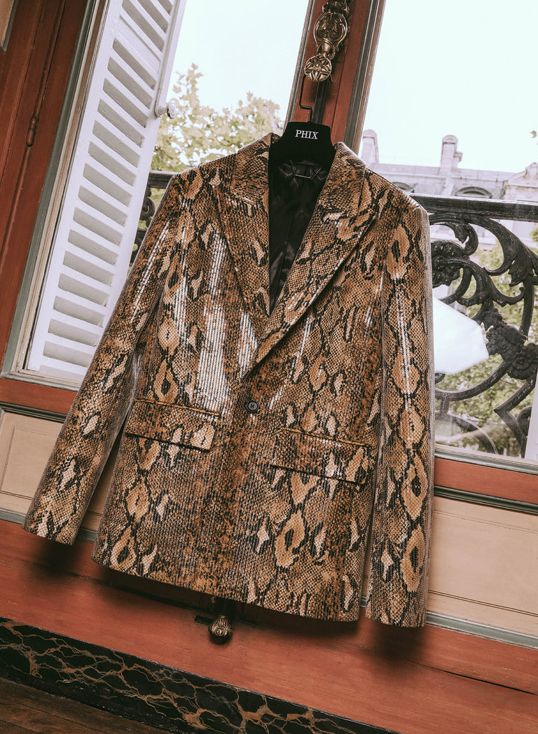Brown Snake Effect Sequin Blazer