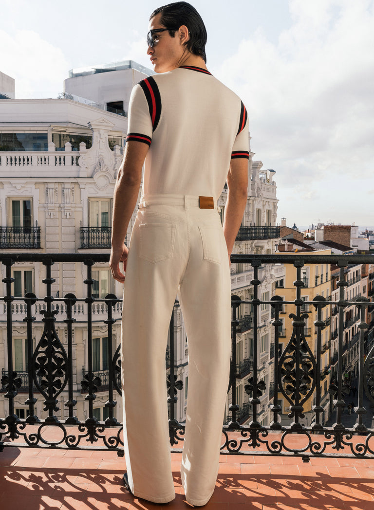 White High Waisted Side Buckle Barrel Leg Jeans